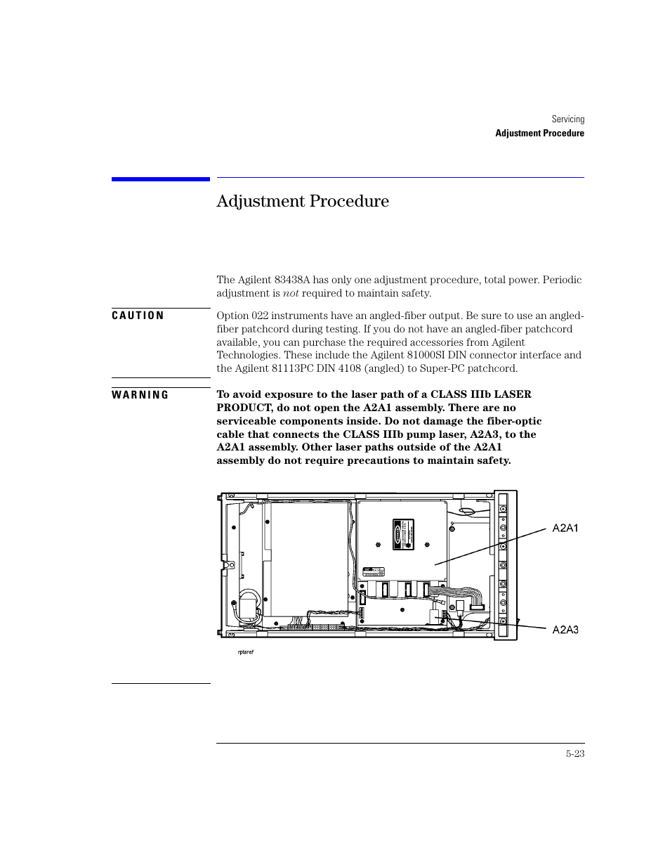 Adjustment procedure, Adjustment procedure 5-23 | Agilent Technologies 83438A User Manual | Page 77 / 106