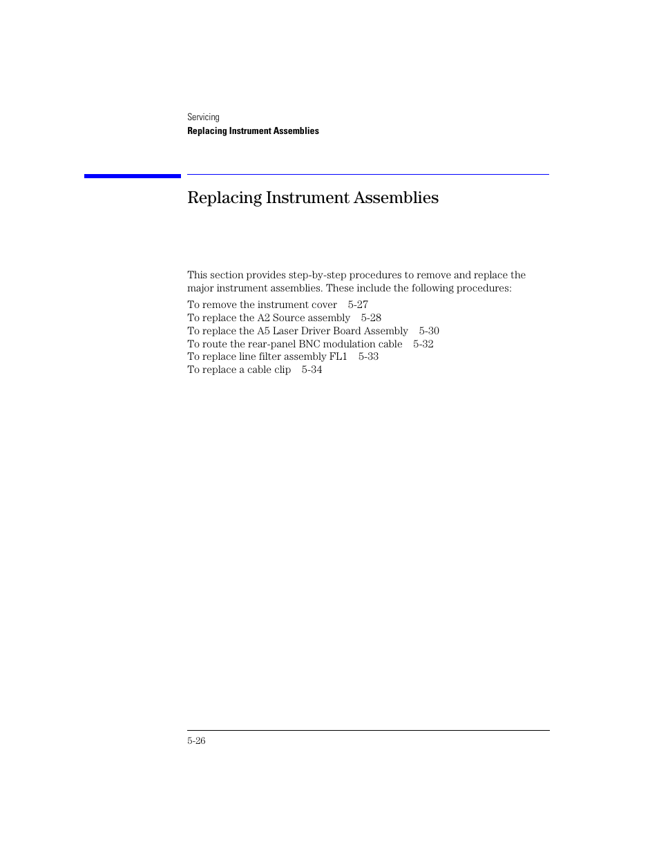 Replacing instrument assemblies, Replacing instrument assemblies 5-26 | Agilent Technologies 83438A User Manual | Page 80 / 106
