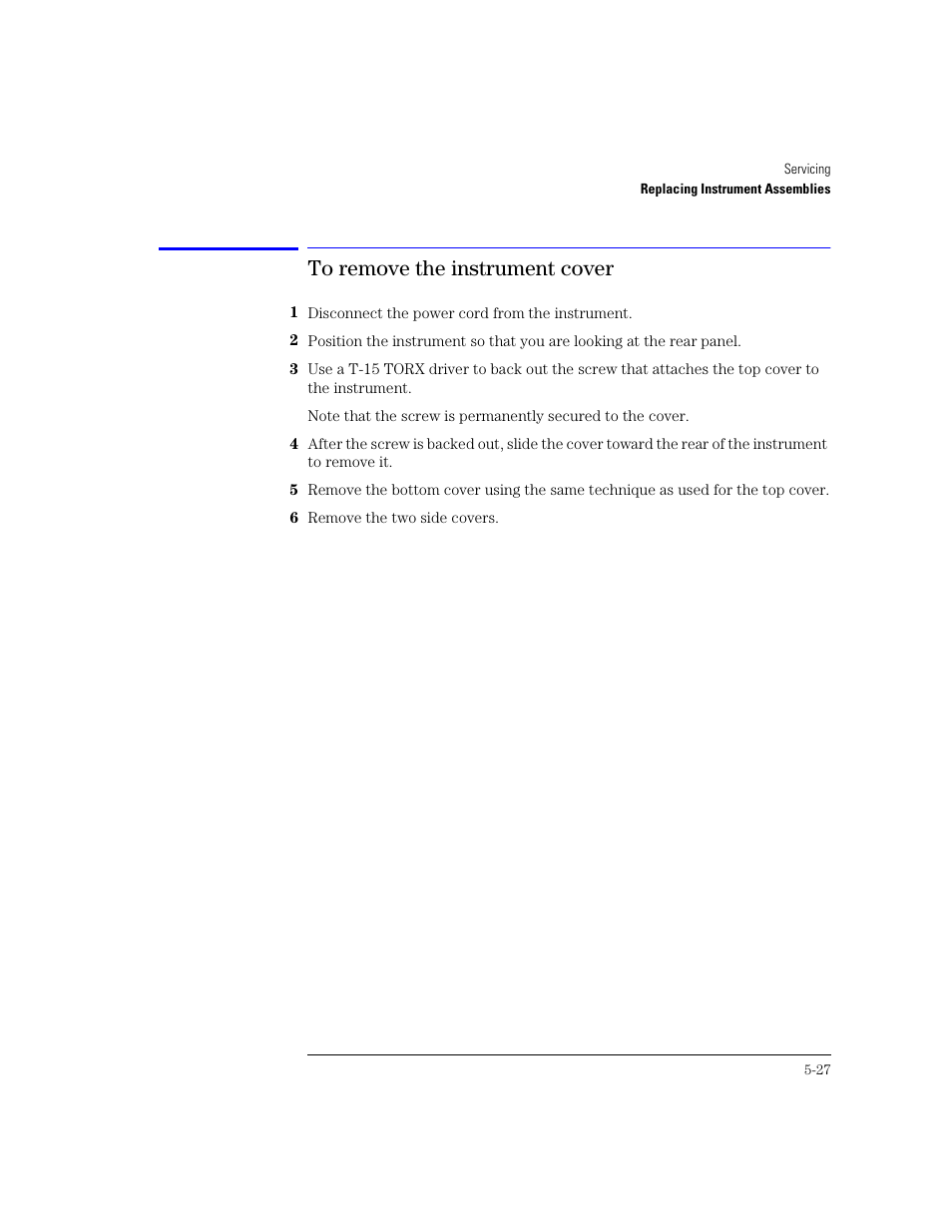 To remove the instrument cover | Agilent Technologies 83438A User Manual | Page 81 / 106