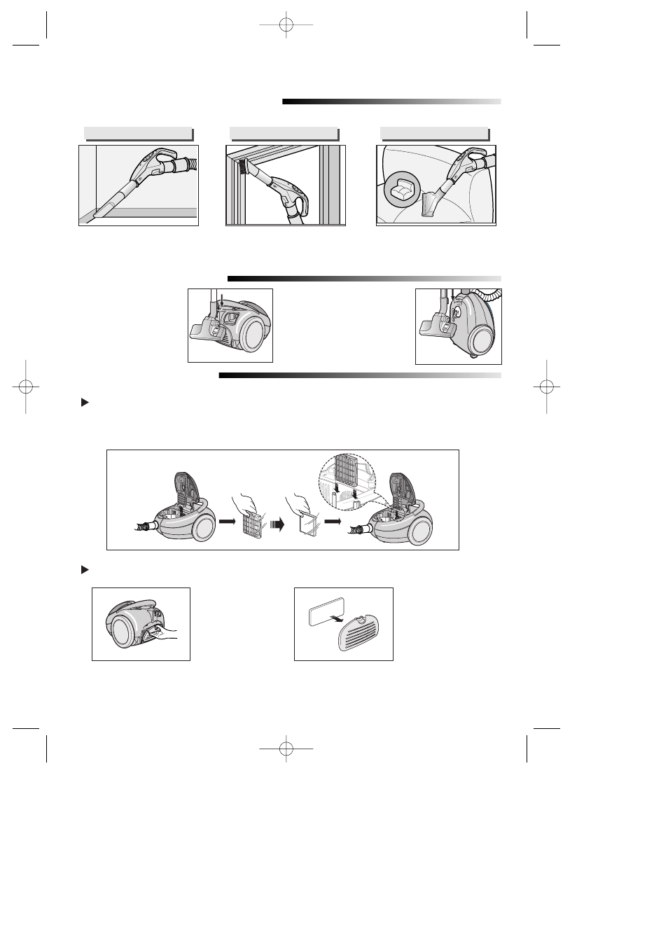 Using the accessories, Parking position, Care of filters | Samsung VC-8615E User Manual | Page 14 / 16