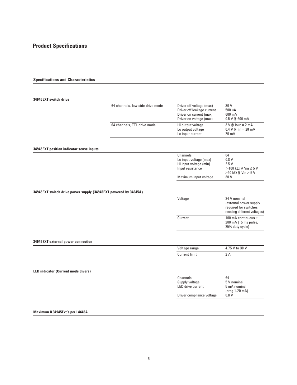 Product specifications | Agilent Technologies L4445A User Manual | Page 5 / 10