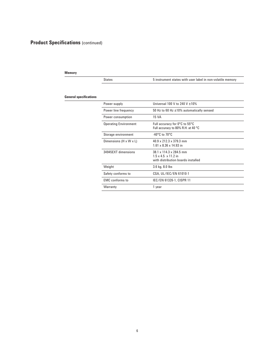 Product specifications | Agilent Technologies L4445A User Manual | Page 6 / 10
