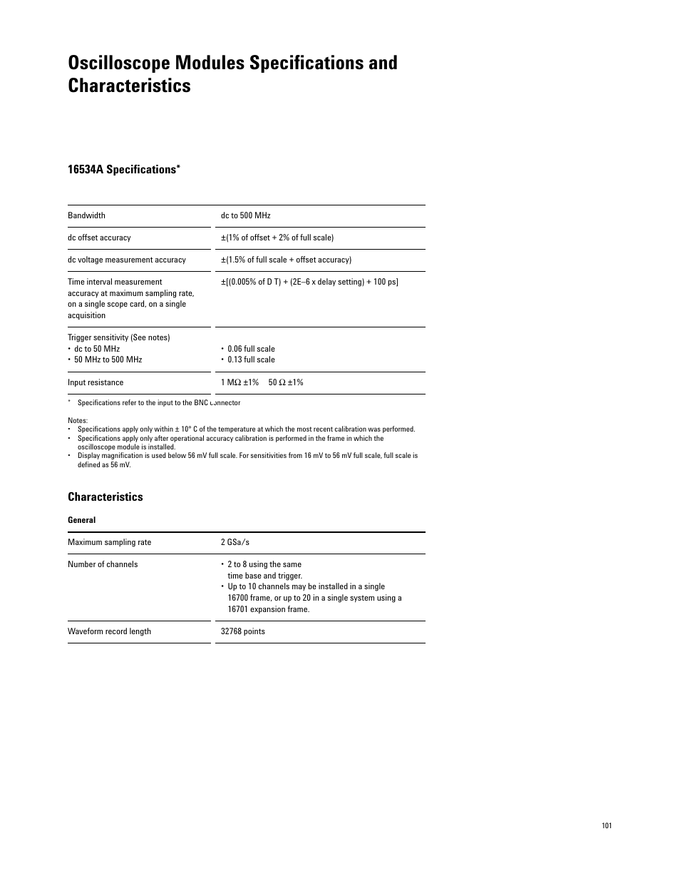 Characteristics | Agilent Technologies 16700 User Manual | Page 101 / 125