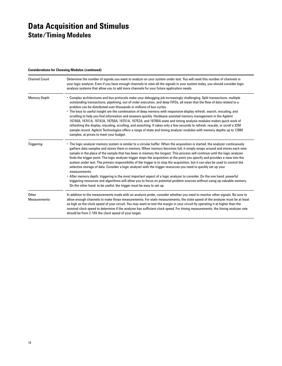 Data acquisition and stimulus, State/timing modules | Agilent Technologies 16700 User Manual | Page 18 / 125