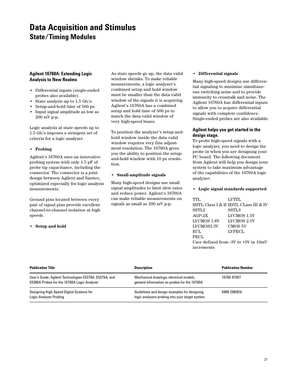 Data acquisition and stimulus, State/timing modules | Agilent Technologies 16700 User Manual | Page 27 / 125