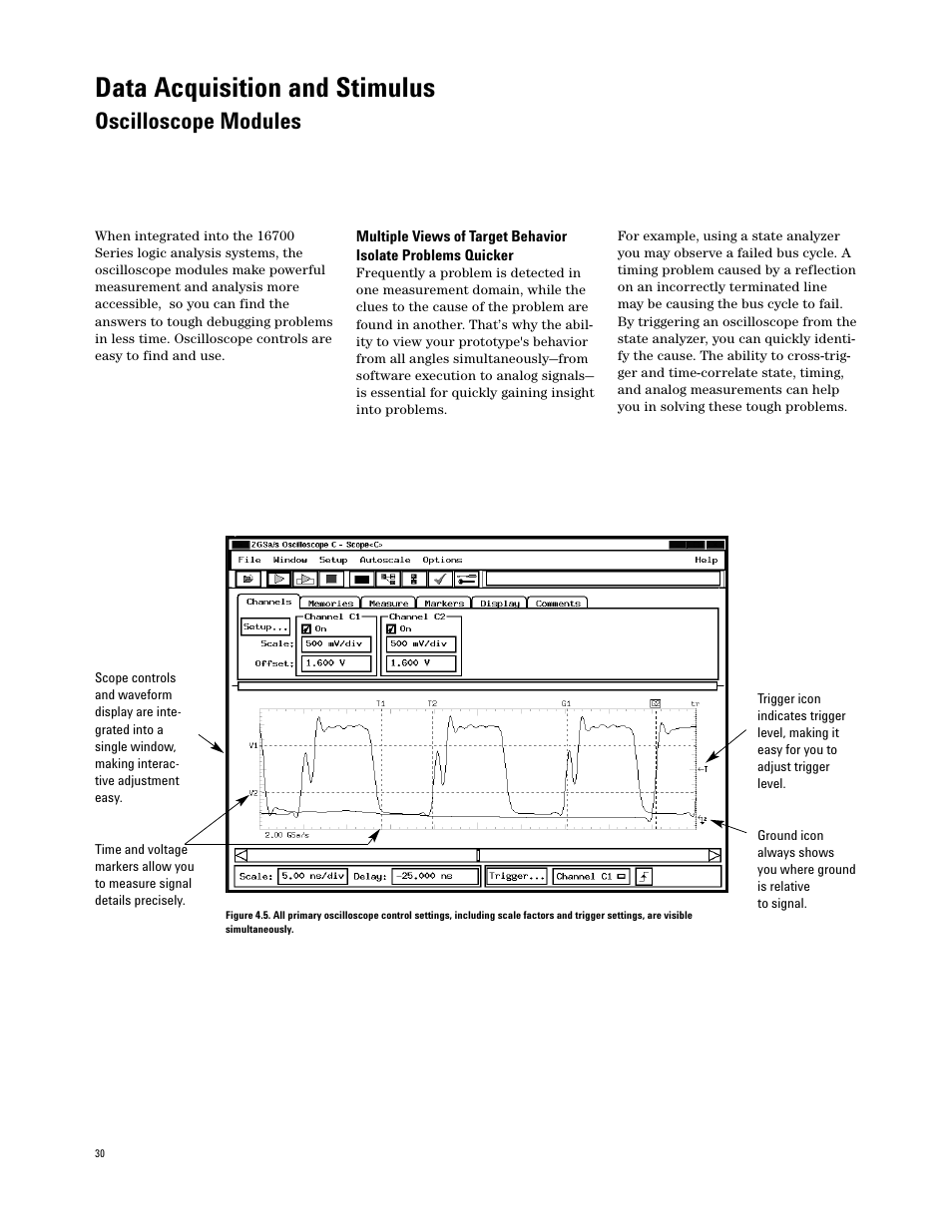 Oscilloscope modules, Data acquisition and stimulus | Agilent Technologies 16700 User Manual | Page 30 / 125