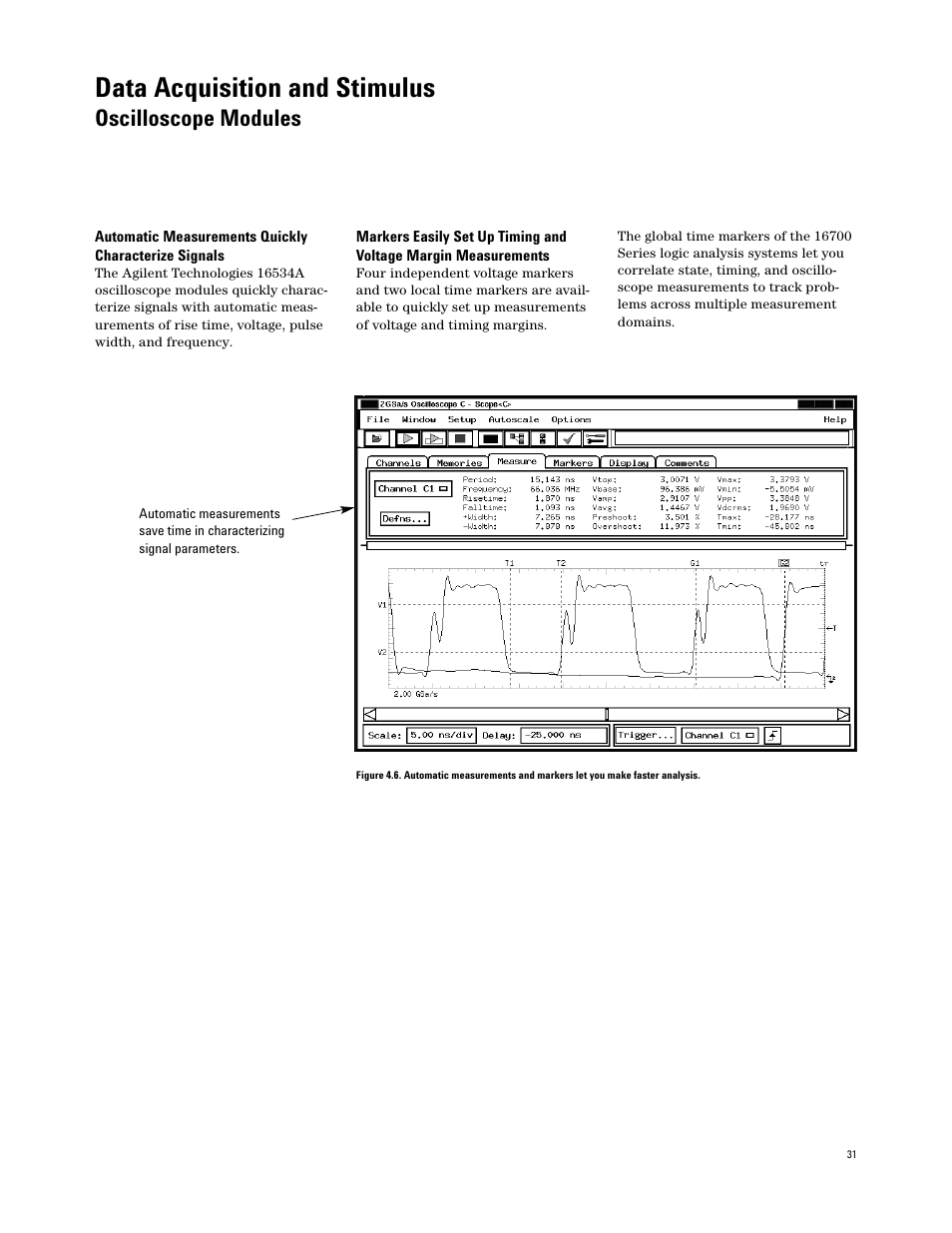 Data acquisition and stimulus, Oscilloscope modules | Agilent Technologies 16700 User Manual | Page 31 / 125