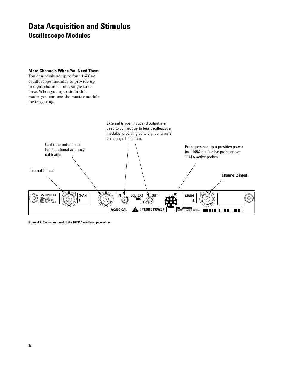 Data acquisition and stimulus, Oscilloscope modules | Agilent Technologies 16700 User Manual | Page 32 / 125