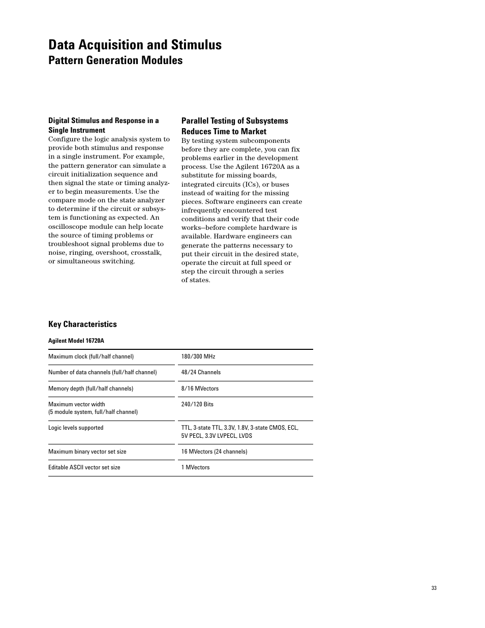 Pattern generation modules, Data acquisition and stimulus | Agilent Technologies 16700 User Manual | Page 33 / 125