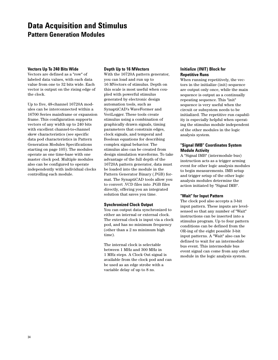 Data acquisition and stimulus, Pattern generation modules | Agilent Technologies 16700 User Manual | Page 34 / 125