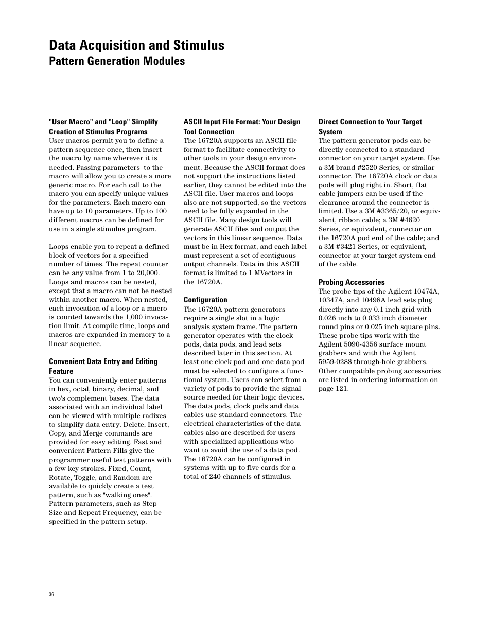Data acquisition and stimulus, Pattern generation modules | Agilent Technologies 16700 User Manual | Page 36 / 125
