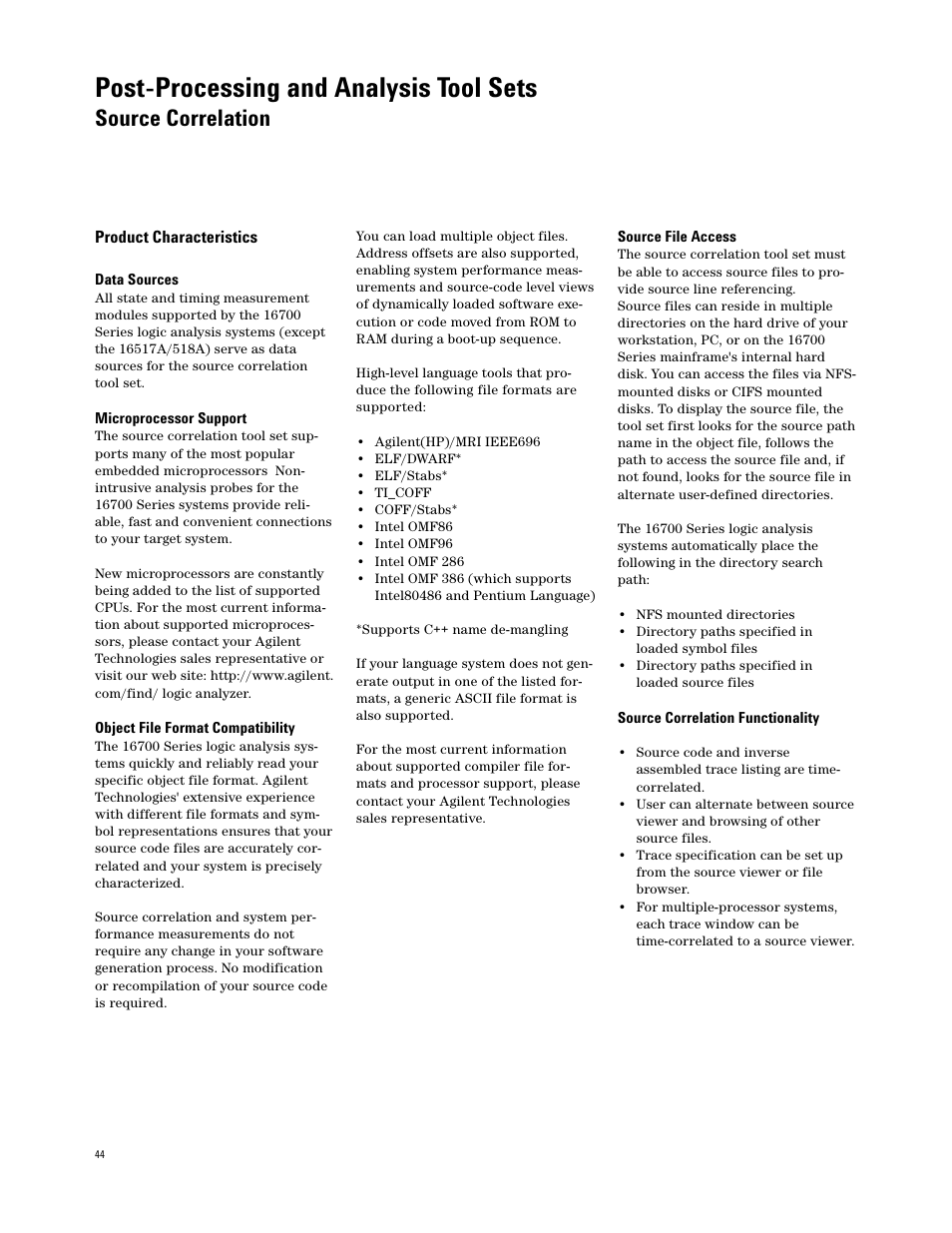 Post-processing and analysis tool sets, Source correlation | Agilent Technologies 16700 User Manual | Page 44 / 125