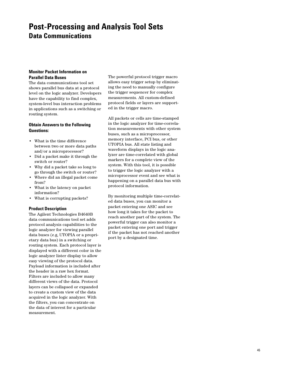 Data communications, Post-processing and analysis tool sets | Agilent Technologies 16700 User Manual | Page 45 / 125