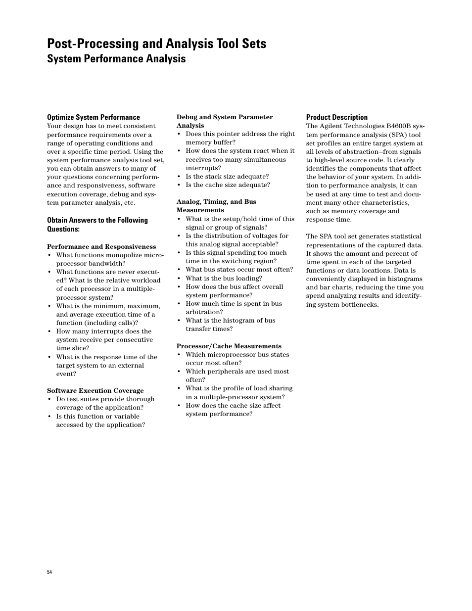 System performance analysis, Post-processing and analysis tool sets | Agilent Technologies 16700 User Manual | Page 54 / 125