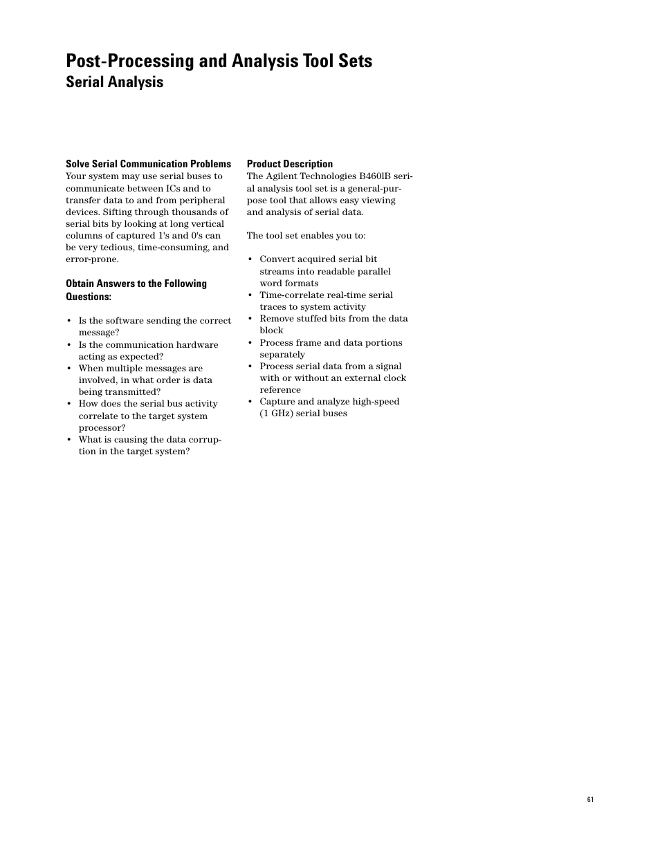 Serial analysis, Post-processing and analysis tool sets | Agilent Technologies 16700 User Manual | Page 61 / 125
