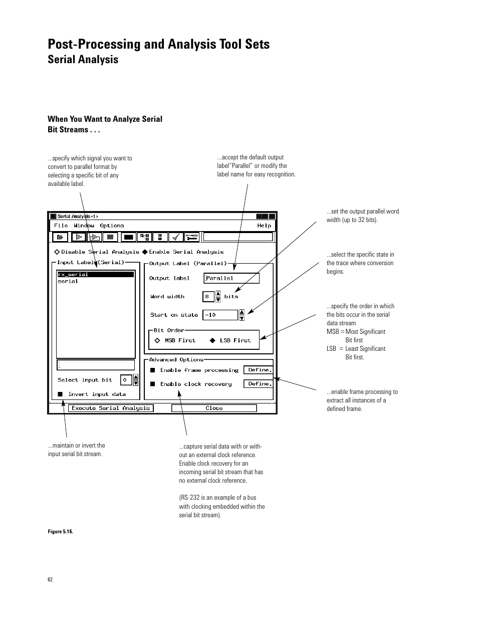 Post-processing and analysis tool sets, Serial analysis | Agilent Technologies 16700 User Manual | Page 62 / 125