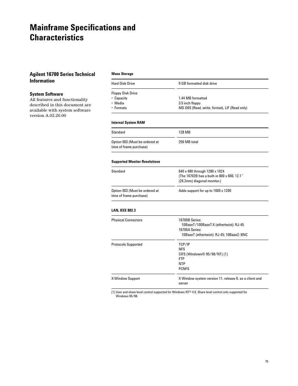 Mainframe specifications and characteristics | Agilent Technologies 16700 User Manual | Page 75 / 125