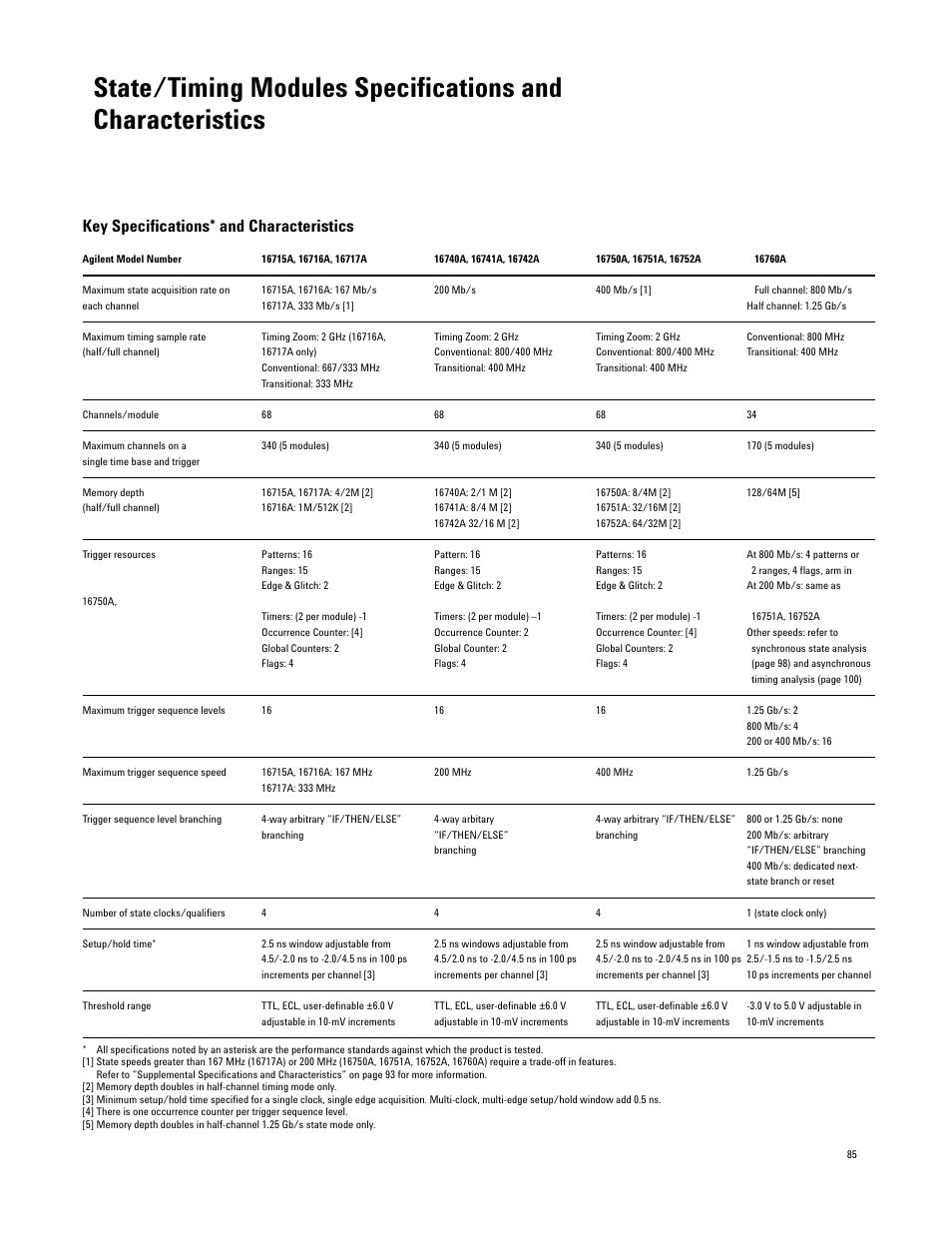 Key specifications* and characteristics | Agilent Technologies 16700 User Manual | Page 85 / 125