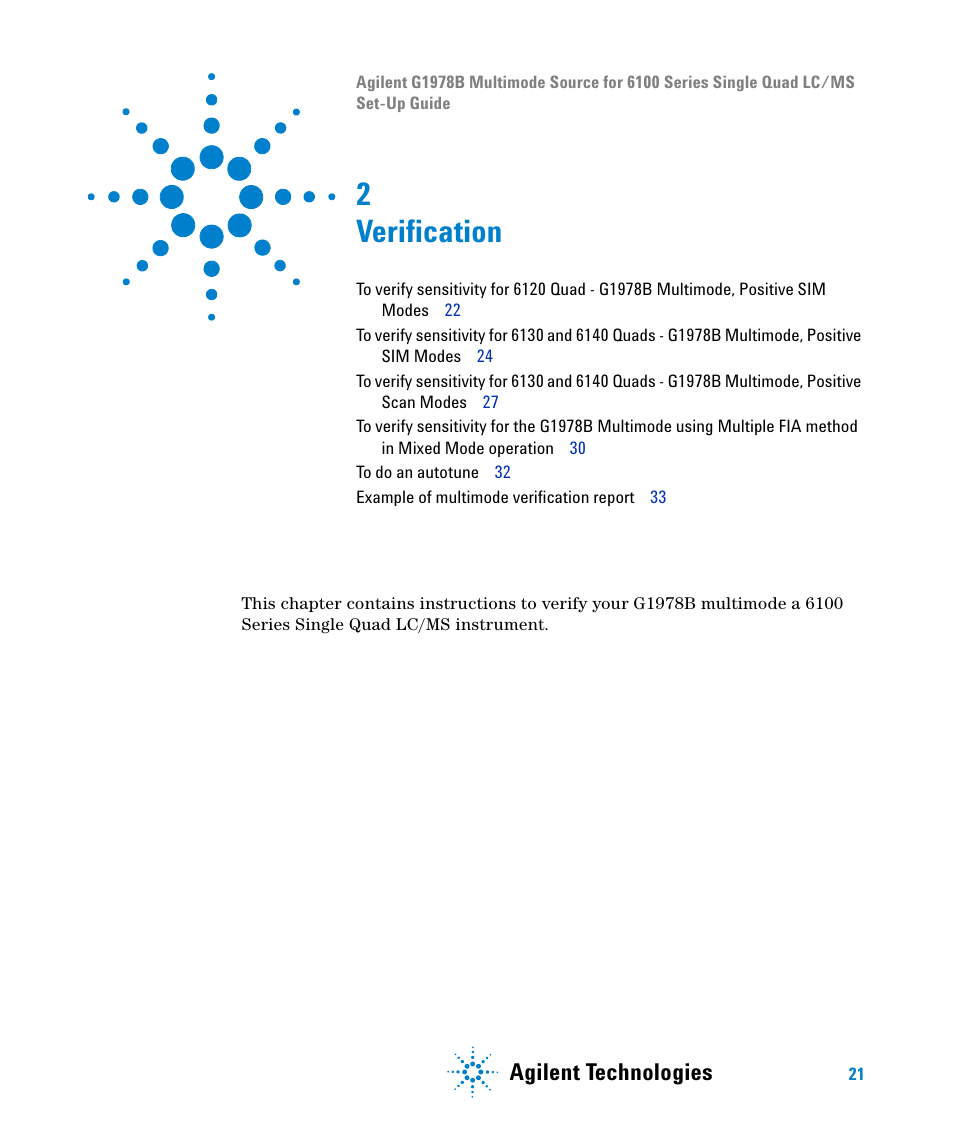 Verification, 2 verification, Agilent technologies | Agilent Technologies G1978B User Manual | Page 21 / 44