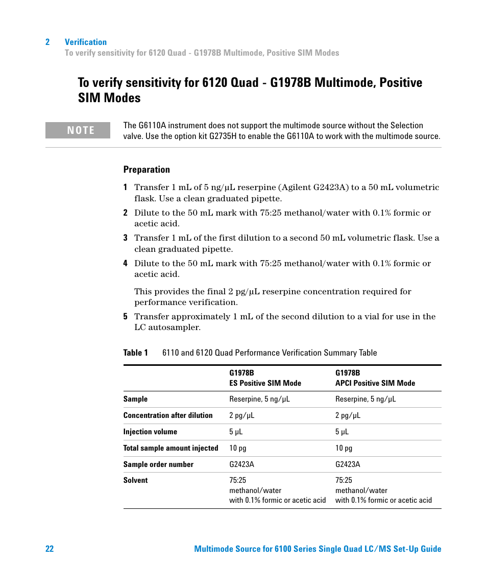 Modes, N o t e | Agilent Technologies G1978B User Manual | Page 22 / 44