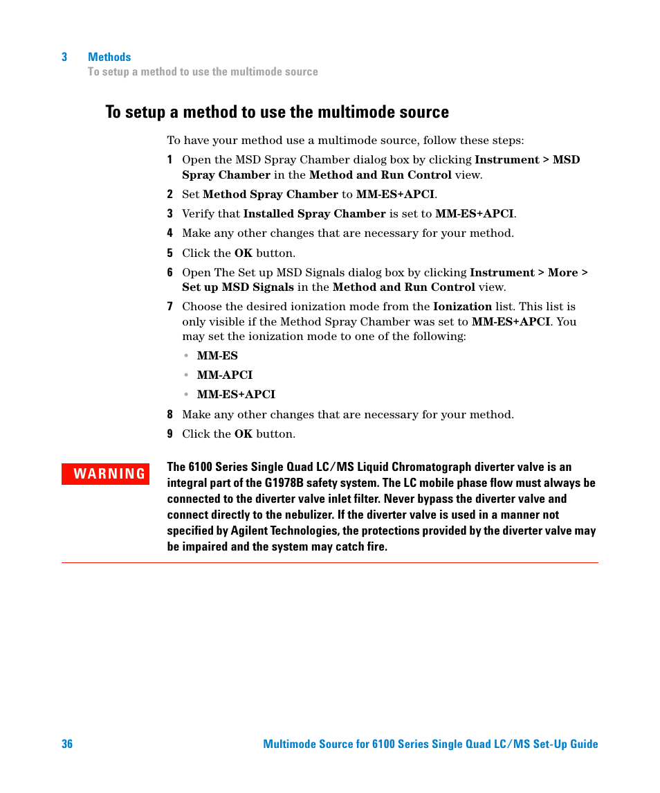 To setup a method to use the multimode source | Agilent Technologies G1978B User Manual | Page 36 / 44