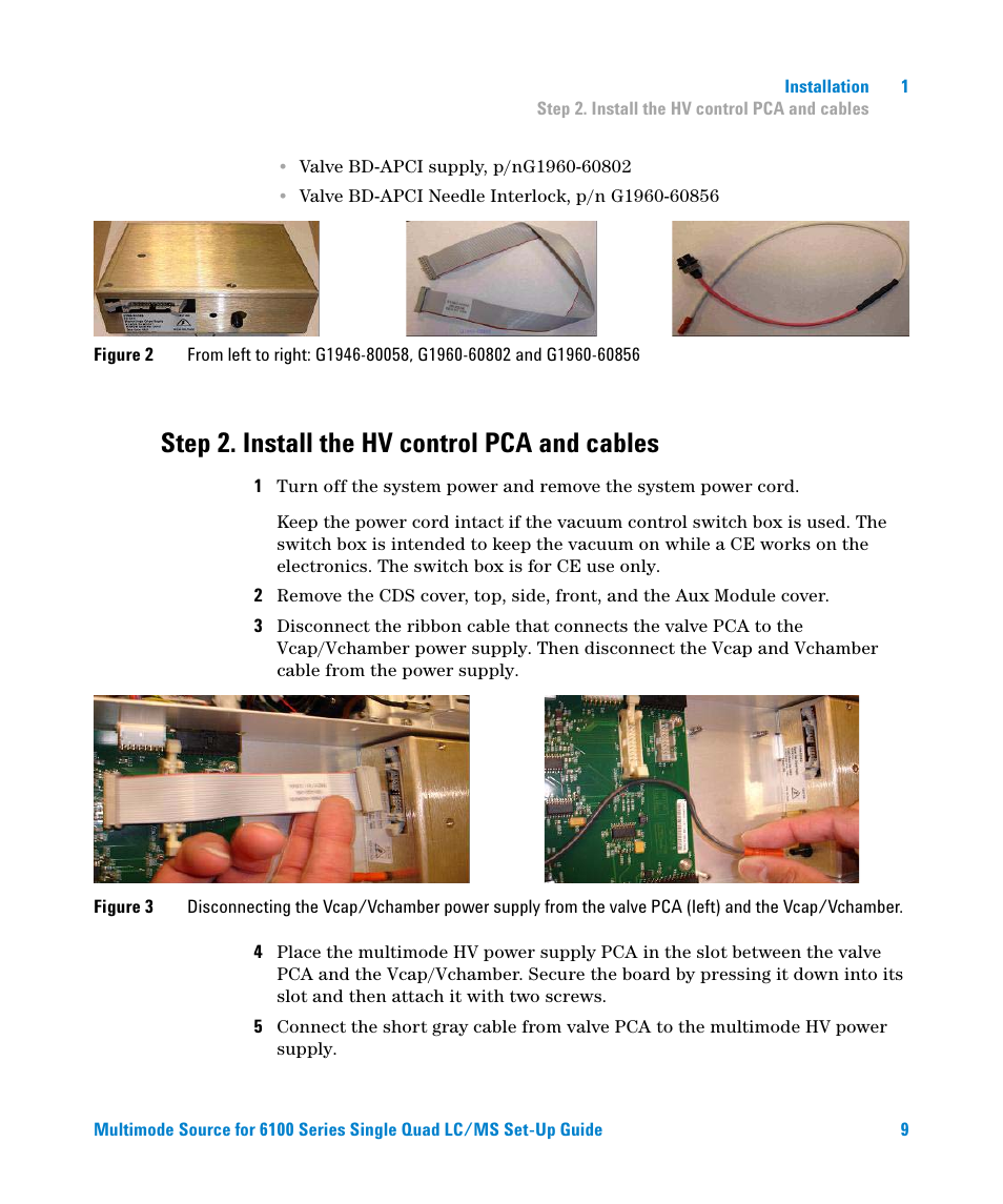 Step 2. install the hv control pca and cables | Agilent Technologies G1978B User Manual | Page 9 / 44