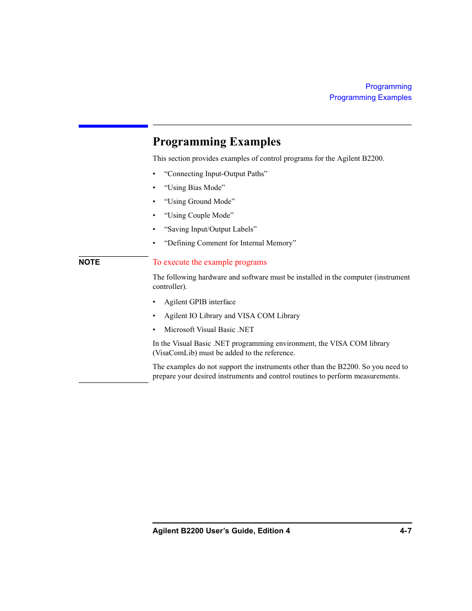 Programming examples | Agilent Technologies Agilent B2201A User Manual | Page 107 / 230