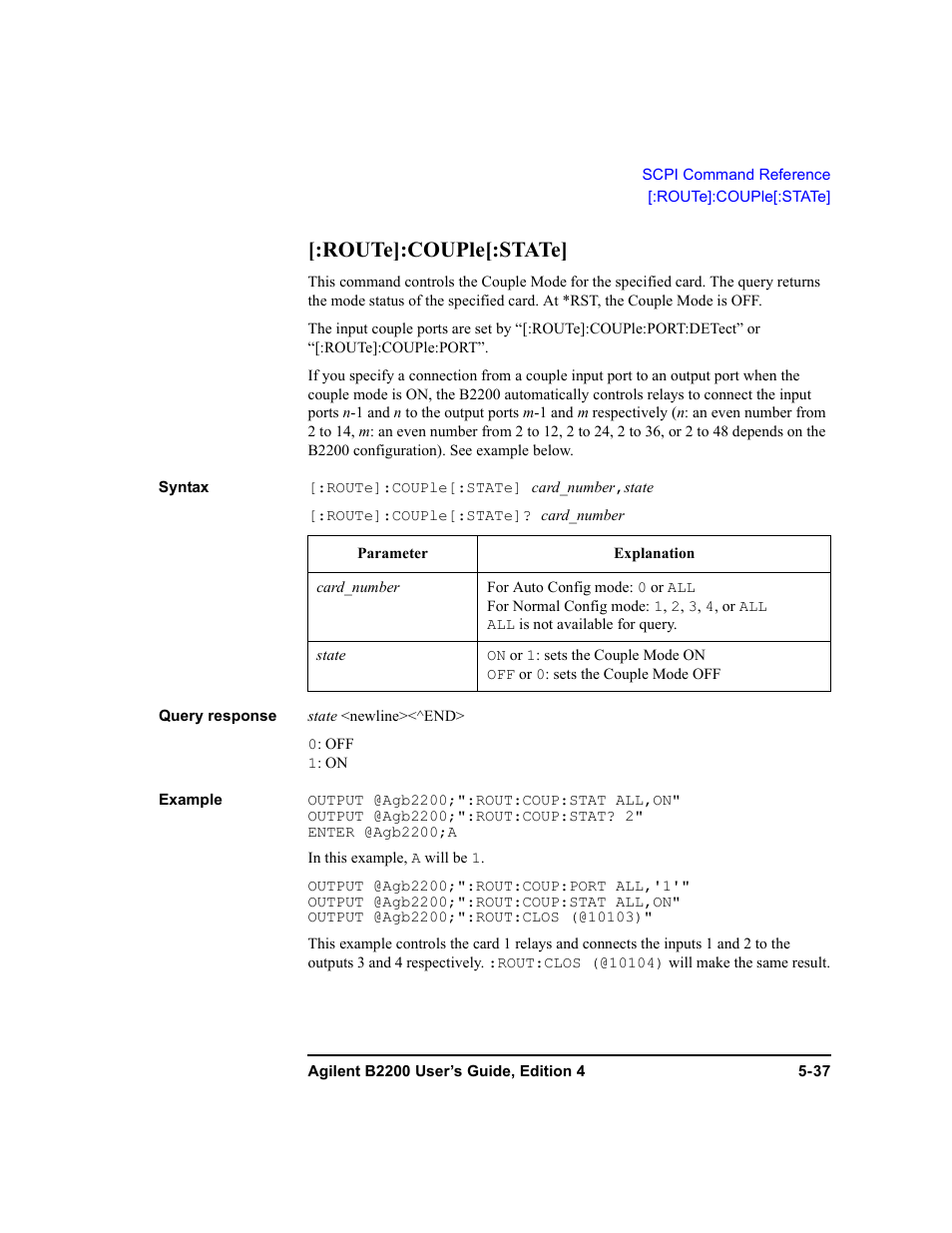 Route]:couple[:state | Agilent Technologies Agilent B2201A User Manual | Page 165 / 230