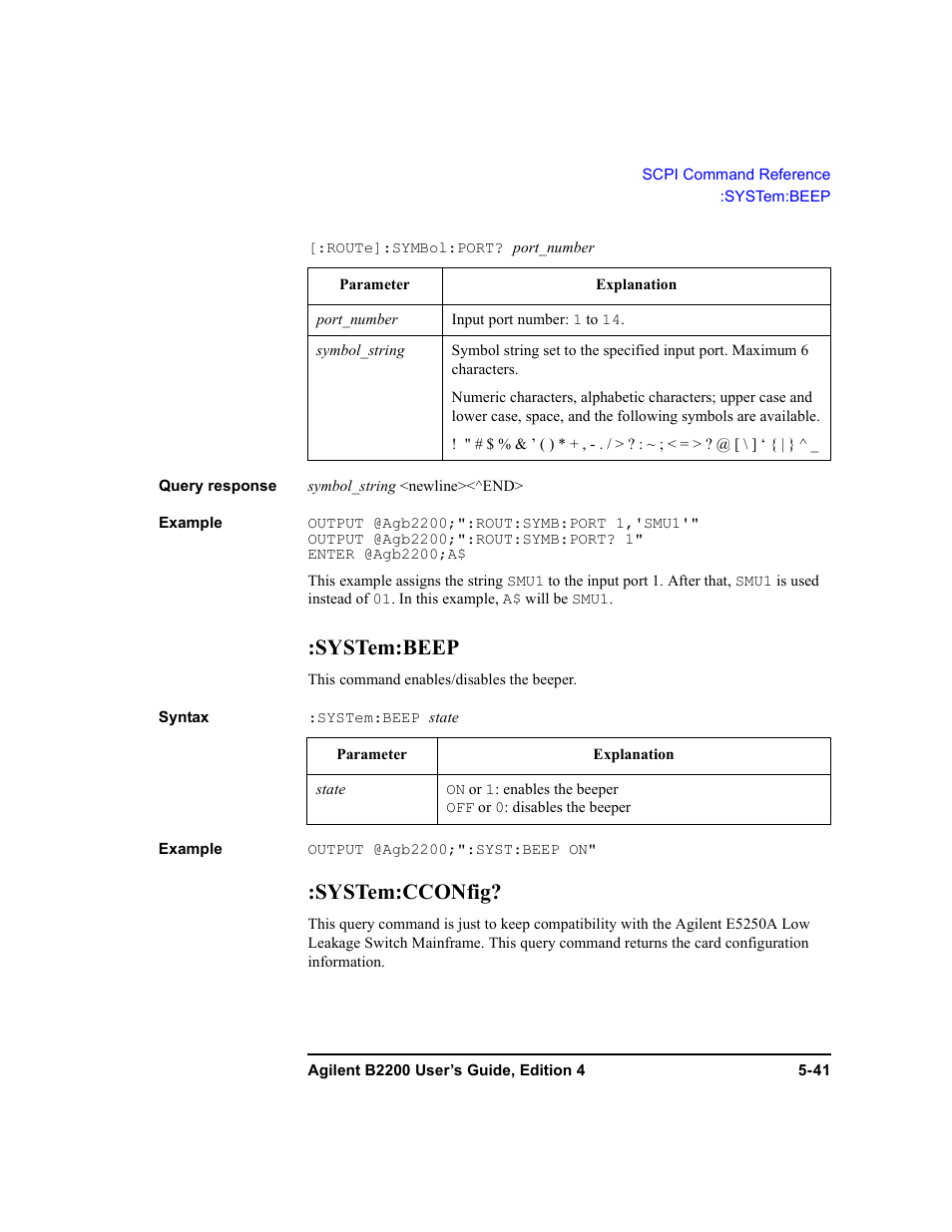 System:beep, System:cconfig | Agilent Technologies Agilent B2201A User Manual | Page 169 / 230