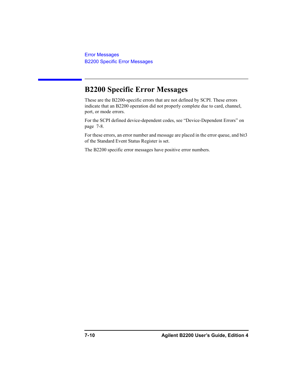 B2200 specific error messages | Agilent Technologies Agilent B2201A User Manual | Page 226 / 230