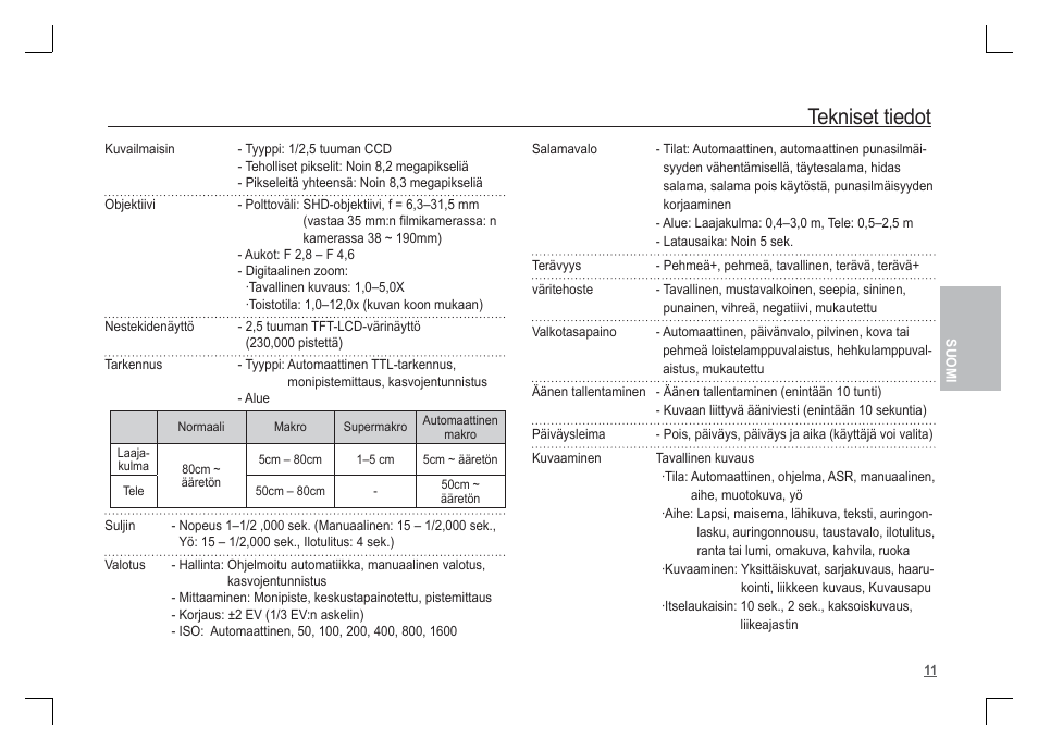 Tekniset tiedot | Samsung KENOX S85 User Manual | Page 44 / 98