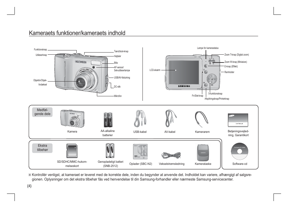 Kameraets funktioner/kameraets indhold | Samsung KENOX S85 User Manual | Page 69 / 98