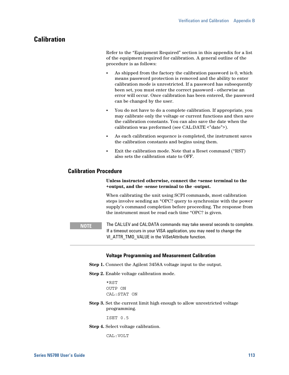 Calibration, Calibration procedure | Agilent Technologies System DC N5700 User Manual | Page 113 / 132