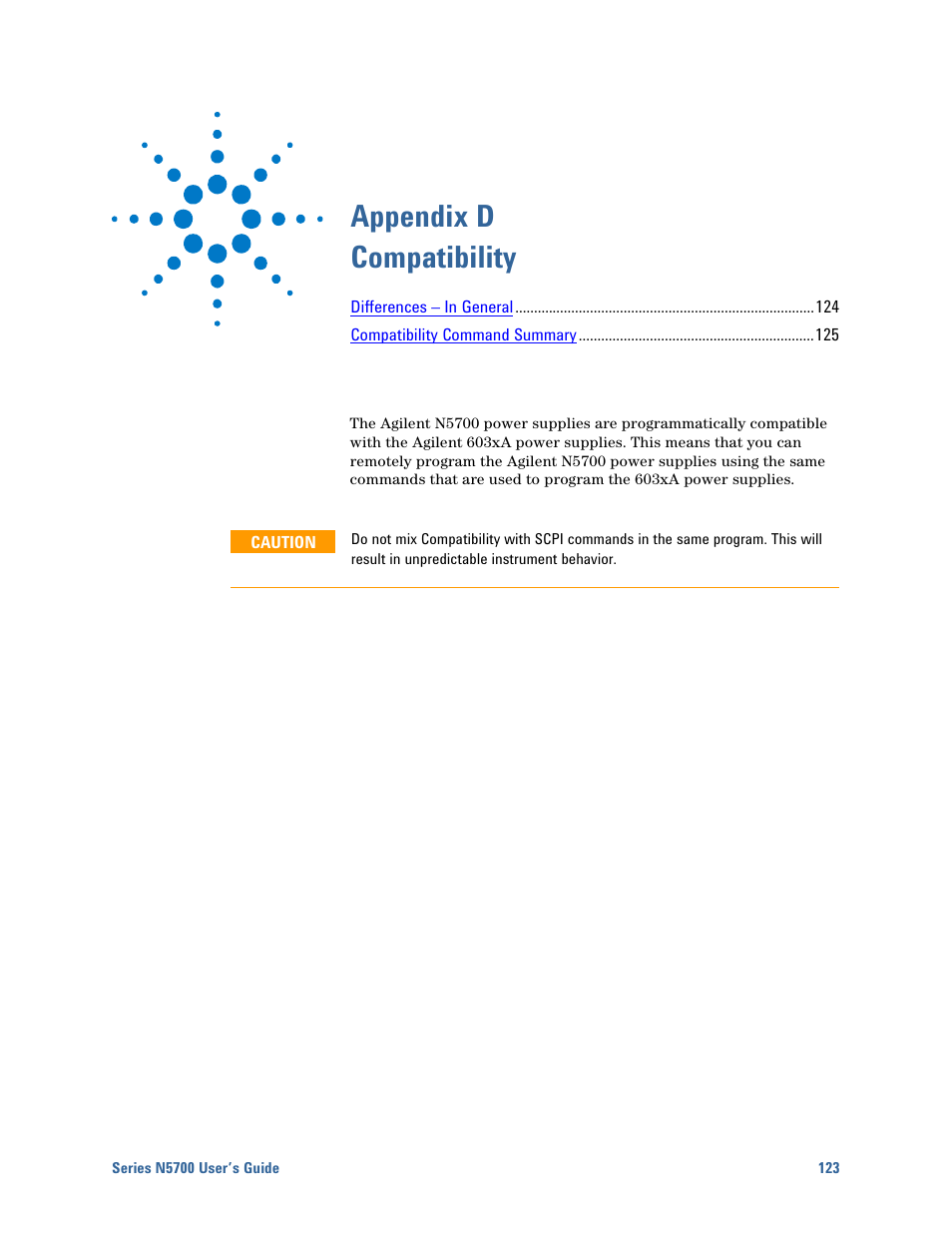 D - compatibility, Appendix d compatibility | Agilent Technologies System DC N5700 User Manual | Page 123 / 132