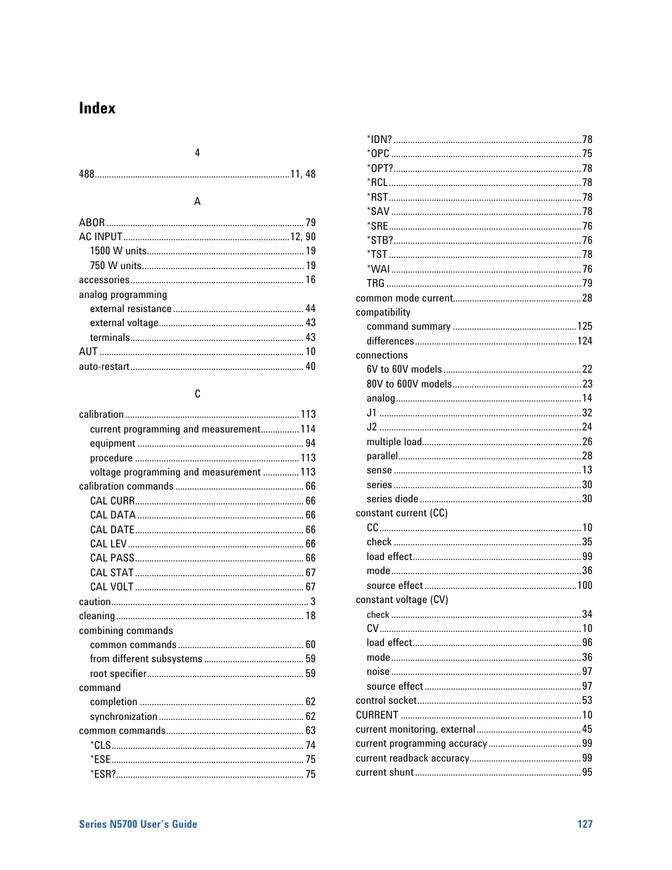 Index | Agilent Technologies System DC N5700 User Manual | Page 127 / 132