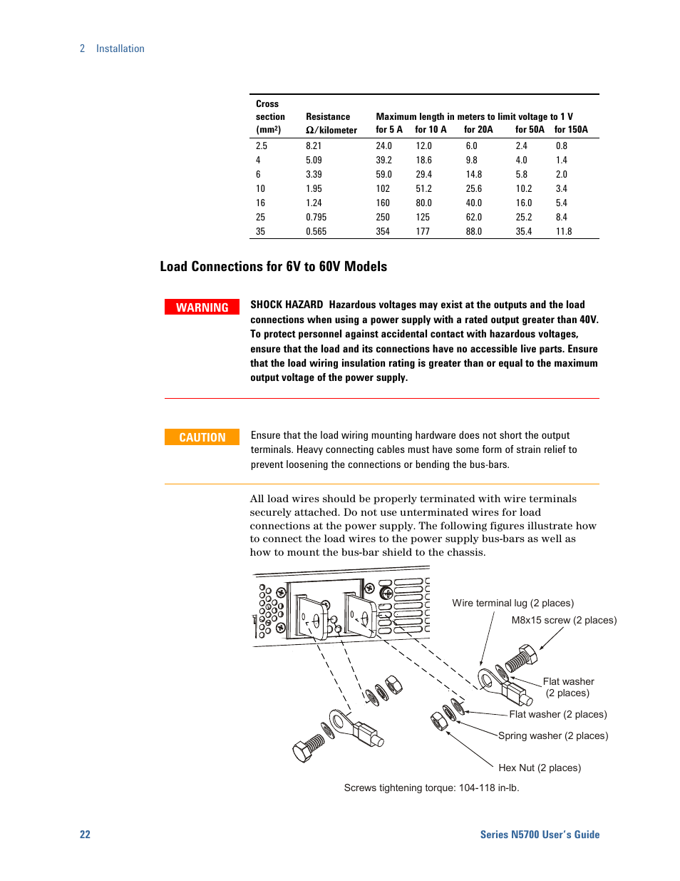 Load connections for 6v to 60v models | Agilent Technologies System DC N5700 User Manual | Page 22 / 132