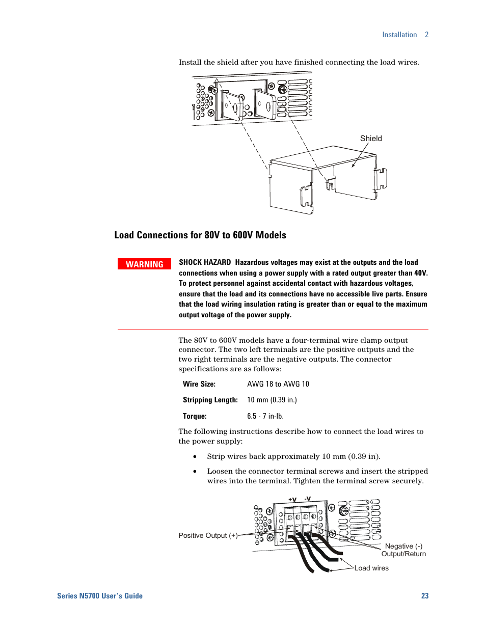 Load connections for 80v to 600v models | Agilent Technologies System DC N5700 User Manual | Page 23 / 132