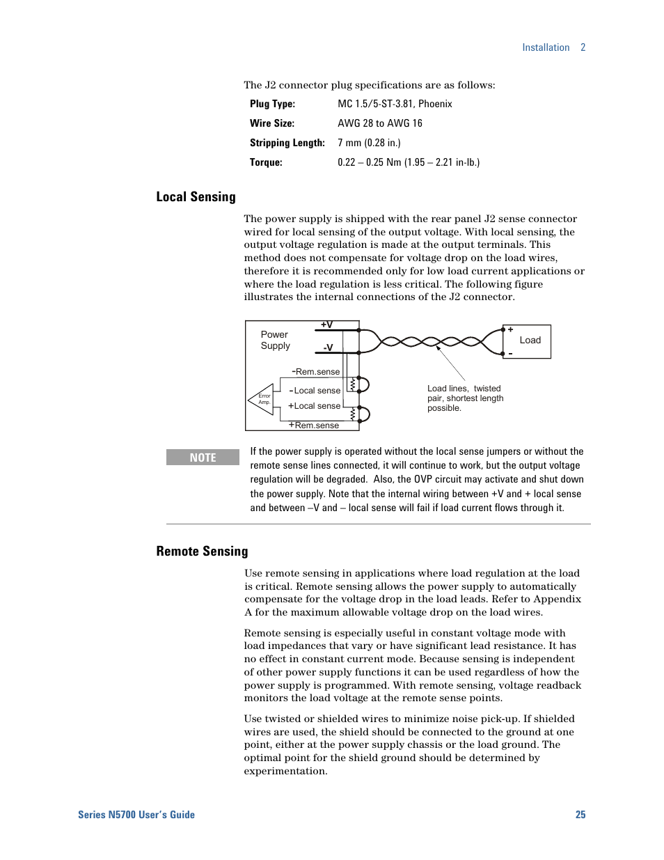 Local sensing, Remote sensing | Agilent Technologies System DC N5700 User Manual | Page 25 / 132