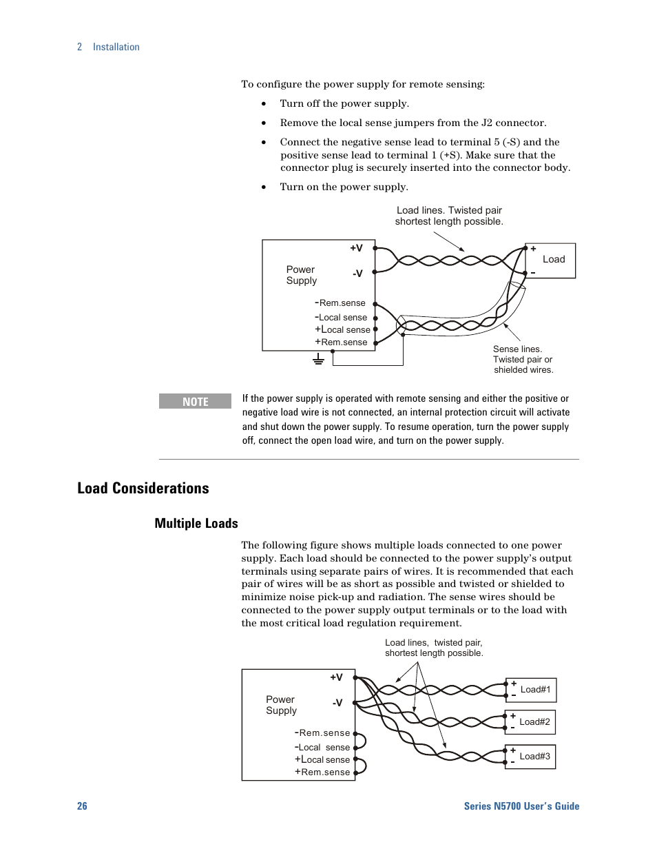 Load considerations, Multiple loads | Agilent Technologies System DC N5700 User Manual | Page 26 / 132