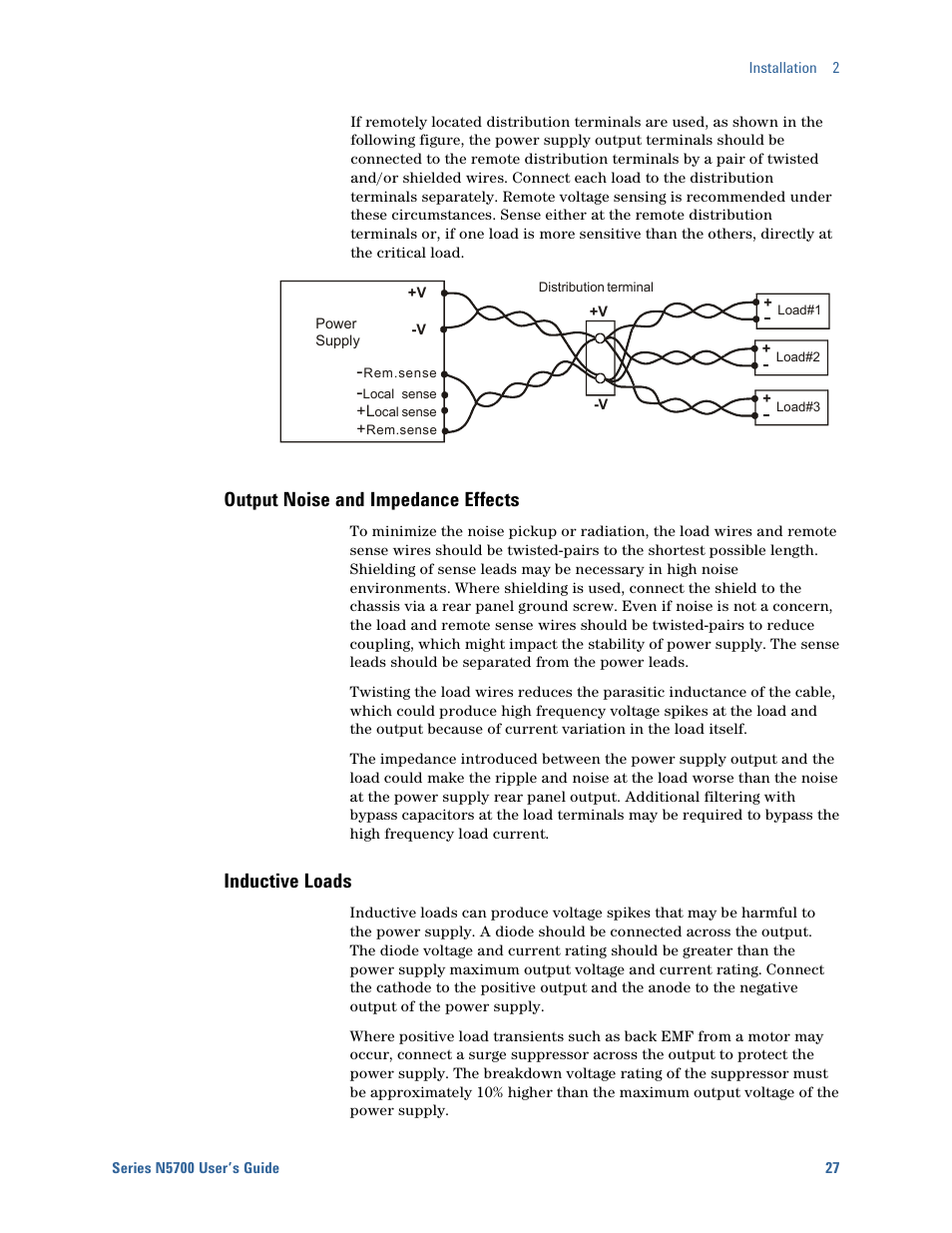 Output noise and impedance effects, Inductive loads | Agilent Technologies System DC N5700 User Manual | Page 27 / 132