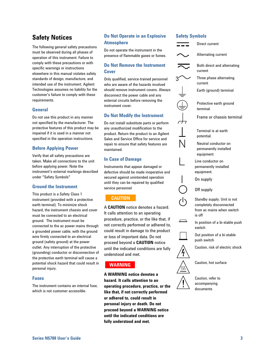 Safety notices | Agilent Technologies System DC N5700 User Manual | Page 3 / 132