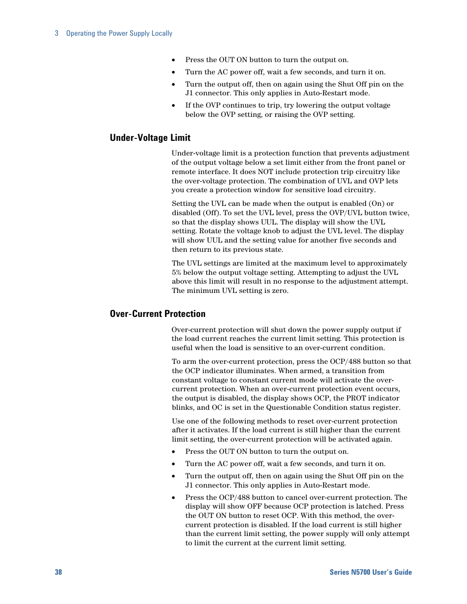 Under-voltage limit, Over-current protection | Agilent Technologies System DC N5700 User Manual | Page 38 / 132