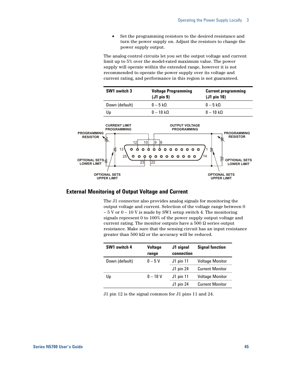 External monitoring of output voltage and current | Agilent Technologies System DC N5700 User Manual | Page 45 / 132