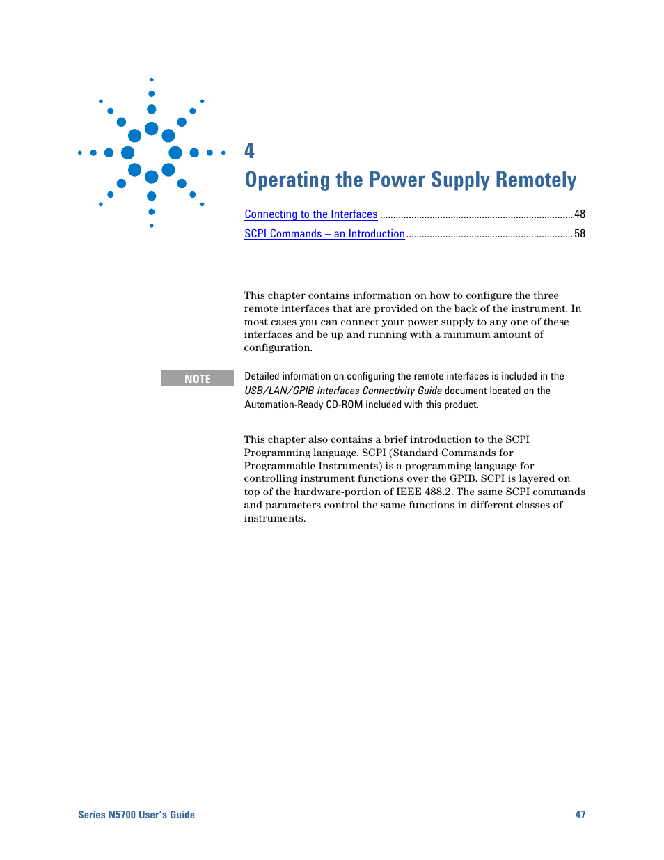 4 - operating the power supply remotely, 4 operating the power supply remotely | Agilent Technologies System DC N5700 User Manual | Page 47 / 132