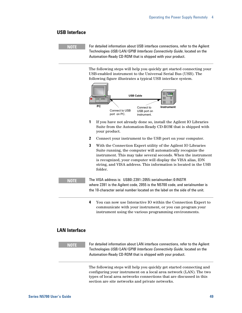 Usb interface, Lan interface | Agilent Technologies System DC N5700 User Manual | Page 49 / 132