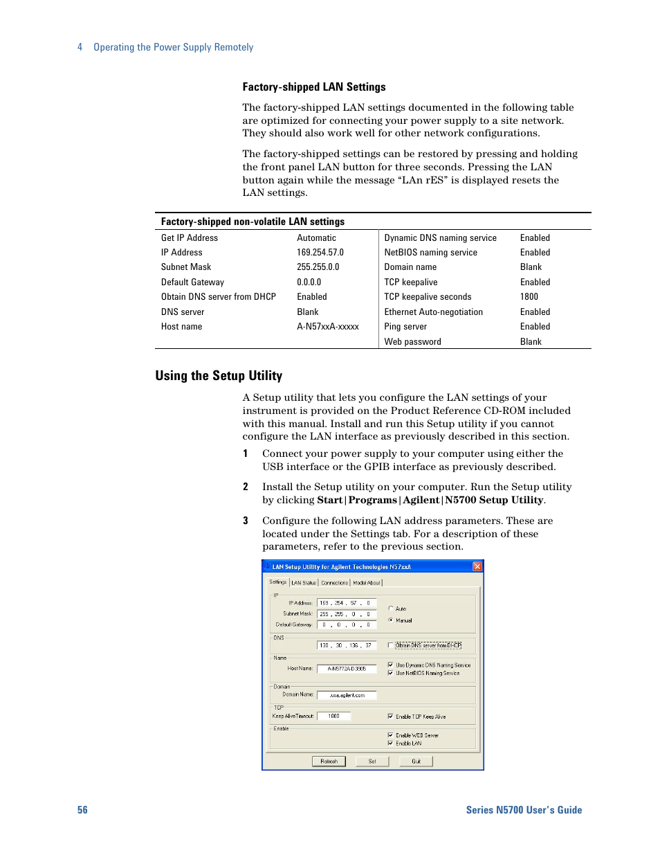 Using the setup utility | Agilent Technologies System DC N5700 User Manual | Page 56 / 132