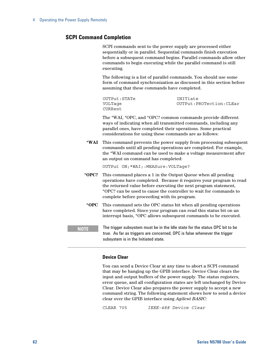 Scpi command completion | Agilent Technologies System DC N5700 User Manual | Page 62 / 132