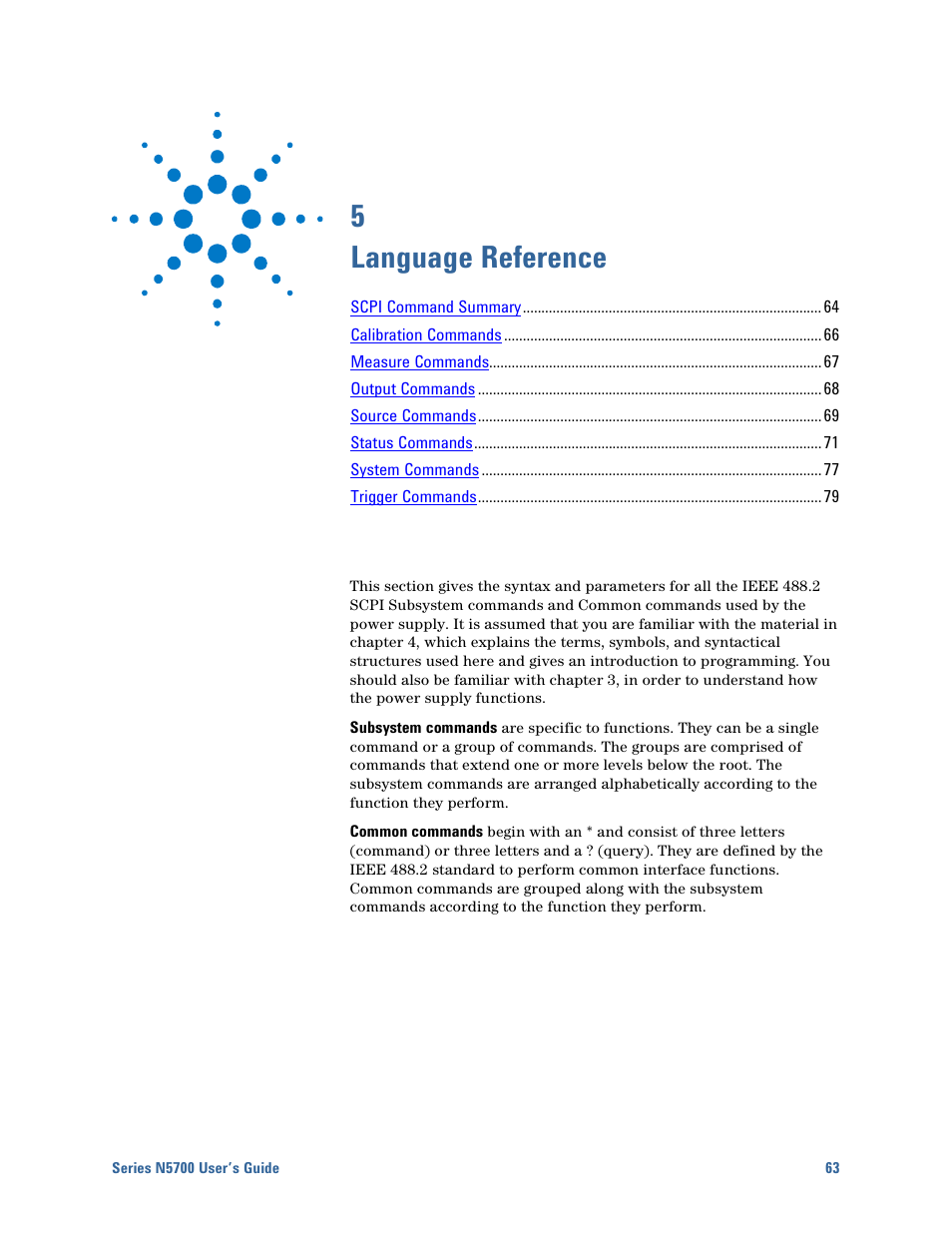 5 - language reference, 5 language reference | Agilent Technologies System DC N5700 User Manual | Page 63 / 132