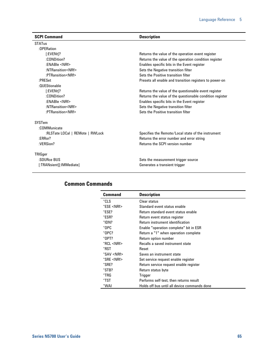 Common commands | Agilent Technologies System DC N5700 User Manual | Page 65 / 132