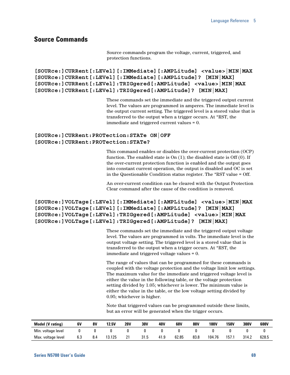 Source commands | Agilent Technologies System DC N5700 User Manual | Page 69 / 132